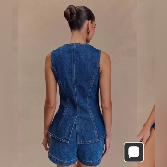 Meshki Indigo Denim Buttoned Vest & Shorts Set - Picture 3 of 5